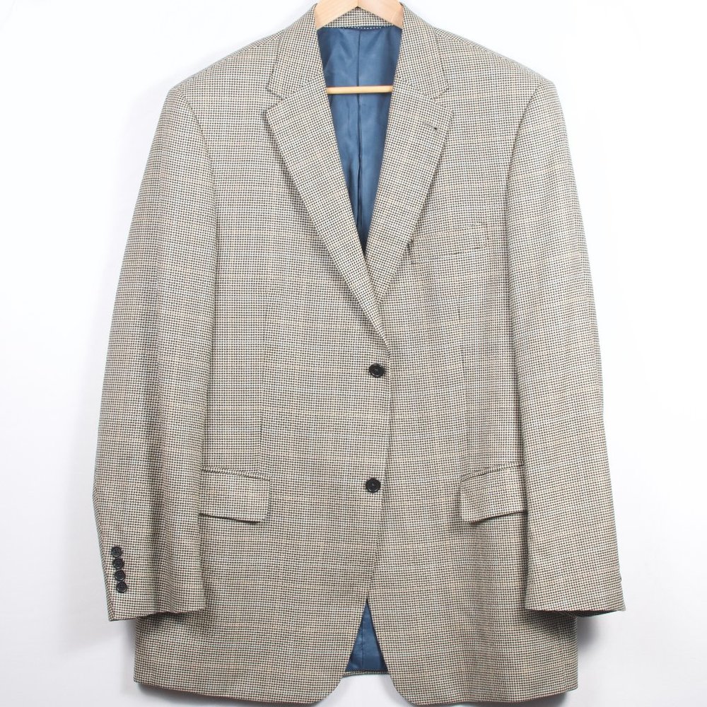 VTG Tommy Hilfiger Men's Sport Coat 44L Gray Houndstooth Wool Silk